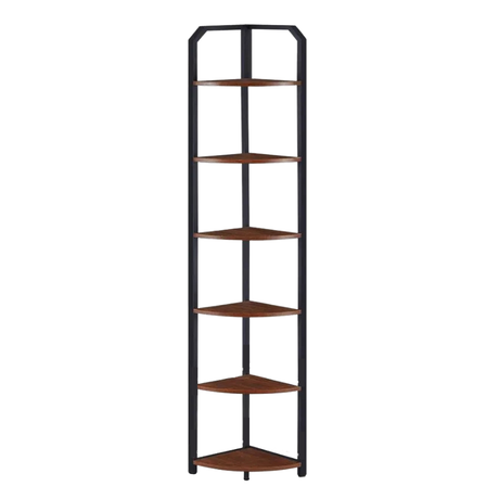 Free standing tall shelves styled in modern living room corner