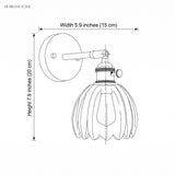 Line drawing of lotus glass wall sconce with dimensions 5.9 inches (15 cm) wide and 7.9 inches (20 cm) high
