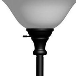 Floor lamp with frosted glass dome shade providing soft ambient light