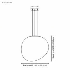Line drawing of the pendant with shade width 12.5 in and height 10 in