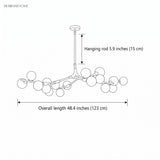 Dimension drawing of the chandelier, 48.4 inches long on a 5.9 inch rod