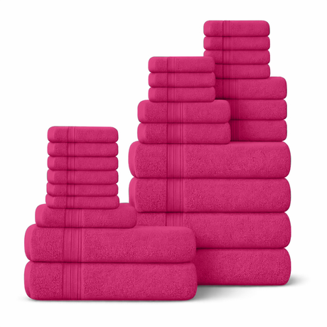 24 Piece 100% Cotton Towel Set - Plush, Absorbent & Quick-Drying Towels
