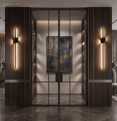 Slim LED wall light bar mounted on a neutral accent wall