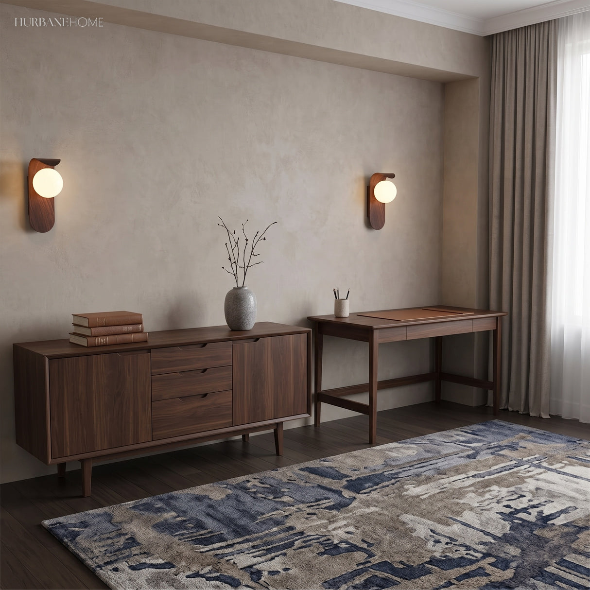 Modern minimalist wood and frosted glass globe wall sconce
