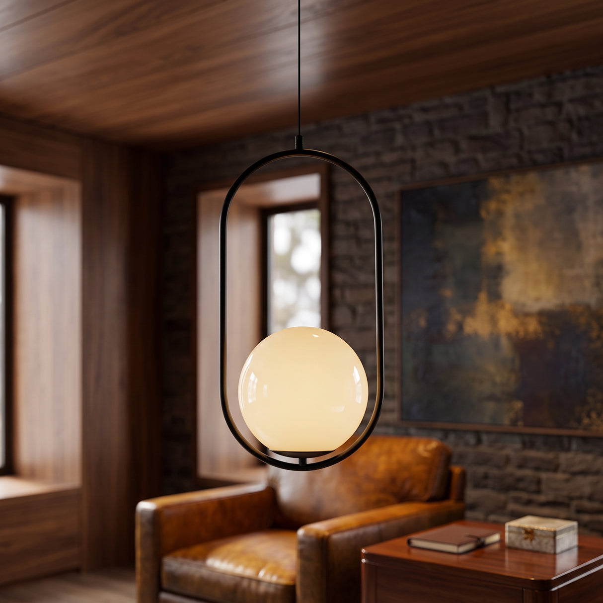 Black Oval Frame Glass Globe Pendant Light