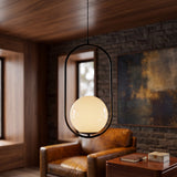 Black Oval Frame Glass Globe Pendant Light