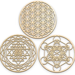 Geometric Wall Art – Sacred Geometry Wood Meditation Grid Set - Hurbane Home
