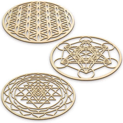 Geometric Wall Art – Sacred Geometry Wood Meditation Grid Set - Hurbane Home