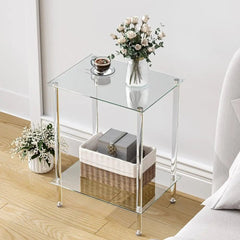 Glass End Tables - Acrylic Tempered Transparent Side Tables Set of 2 - Glass End Tables - Hurbane Home