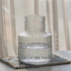 Glass Flower Vase – Nordic Vintage Wide Mouth Textured Table Centerpiece - Hurbane Home