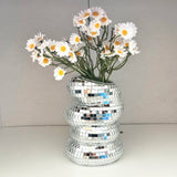 Glass Flower Vase – Silver Spiral Mosaic Mirror Tile Vase - Hurbane Home