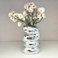 Glass Flower Vase – Silver Spiral Mosaic Mirror Tile Vase - Hurbane Home