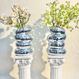 Glass Flower Vase – Silver Spiral Mosaic Mirror Tile Vase - Hurbane Home