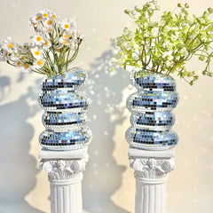 Glass Flower Vase – Silver Spiral Mosaic Mirror Tile Vase - Hurbane Home