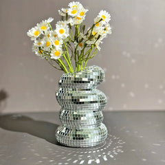 Glass Flower Vase – Silver Spiral Mosaic Mirror Tile Vase - Hurbane Home