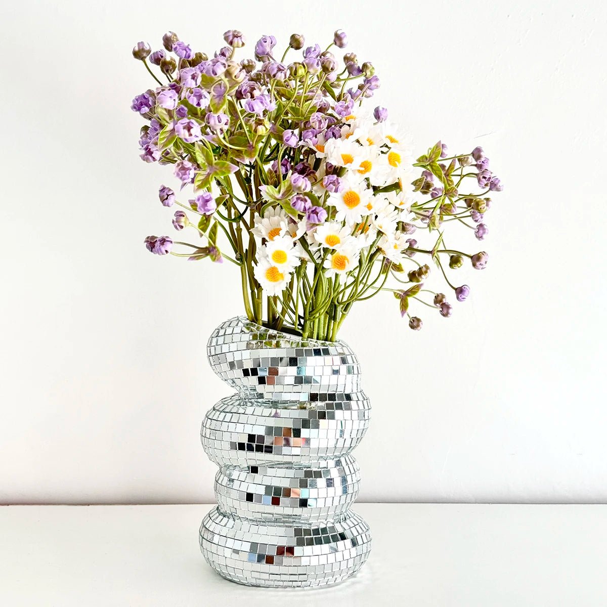 Glass Flower Vase – Silver Spiral Mosaic Mirror Tile Vase - Hurbane Home