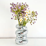 Glass Flower Vase – Silver Spiral Mosaic Mirror Tile Vase - Hurbane Home
