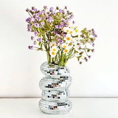 Glass Flower Vase – Silver Spiral Mosaic Mirror Tile Vase - Hurbane Home