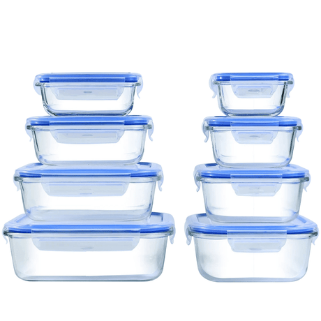 Glass Food Storage Containers - 8 Piece Leakproof Airtight Kitchen Set - Glass Food Storage Container - Hurbane Home