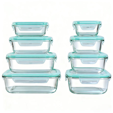 Glass Food Storage Containers - 8 Piece Leakproof Airtight Kitchen Set - Glass Food Storage Container - Hurbane Home