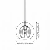 Line drawing of the three globe sizes with diameter and height measurements