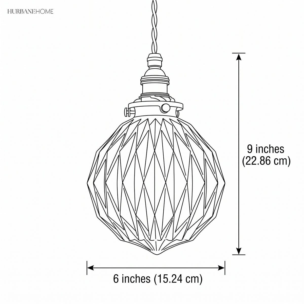 Line drawing giving the shade width 6 in and height 9 in