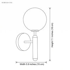 Line drawing of the sconce with 7.1 in height and 5.9 in width labels
