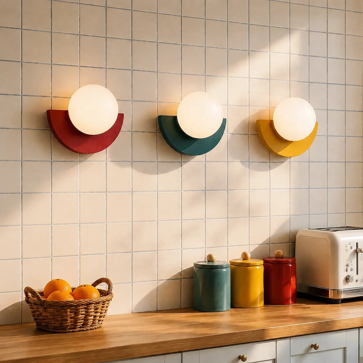 Modern glass globe wall sconce styled in a calm interior setting