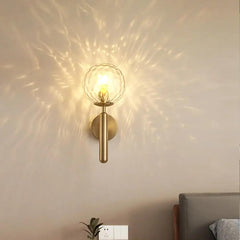 Ripple glass globe scattering points of light across a warm wall