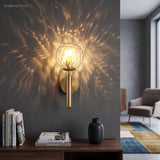 Ripple glass globe sconce throwing a fan of light across a grey wall