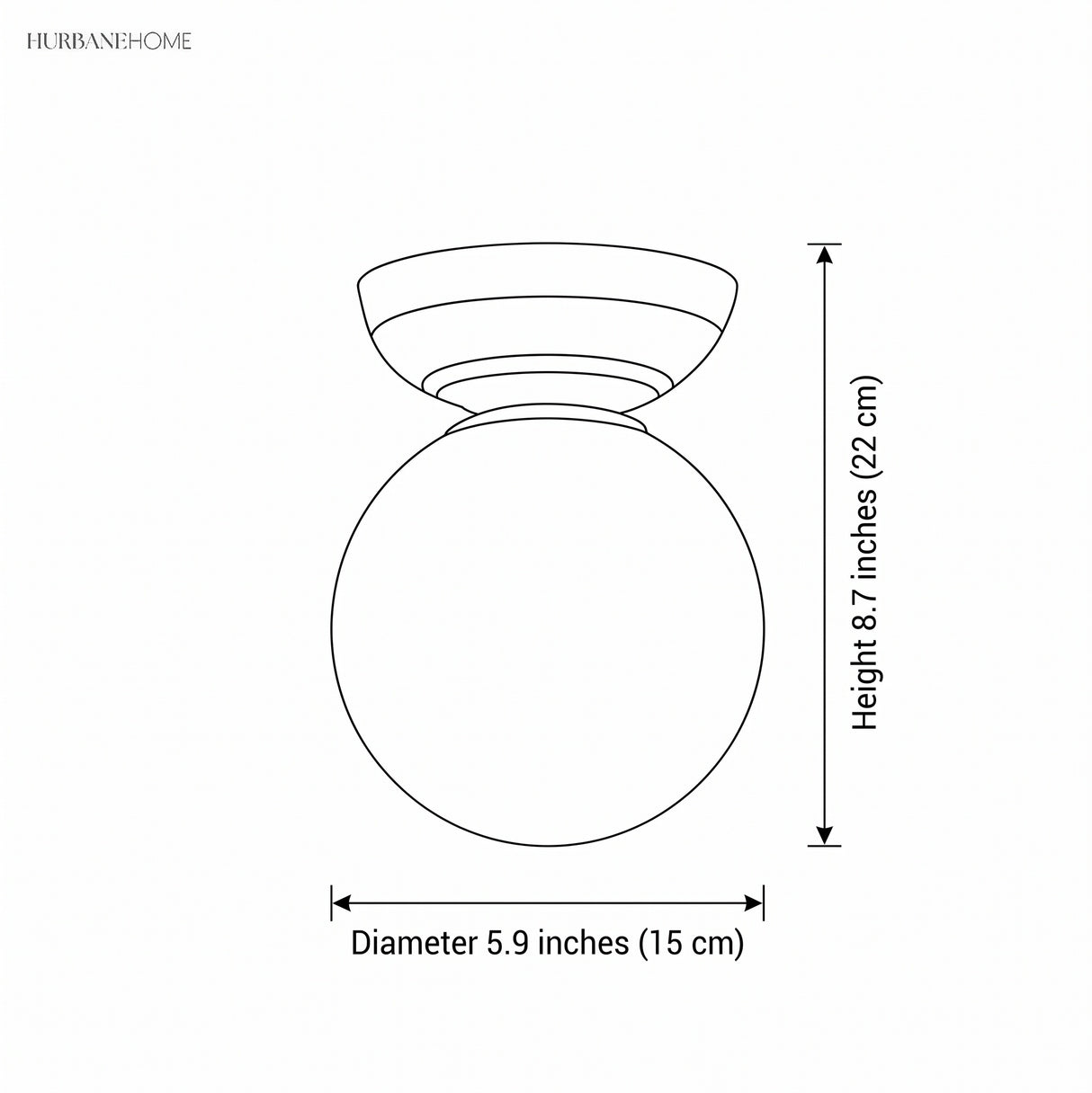 Glass globe semi-flush ceiling light dimensions diagram