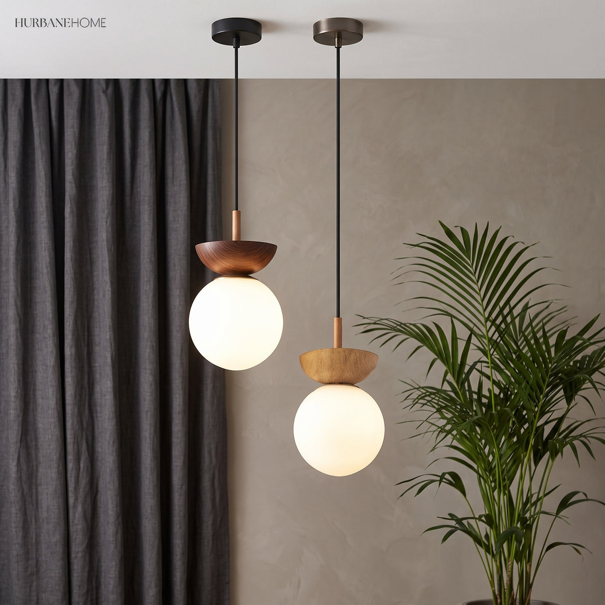 Glass globe ceiling light in a styled interior