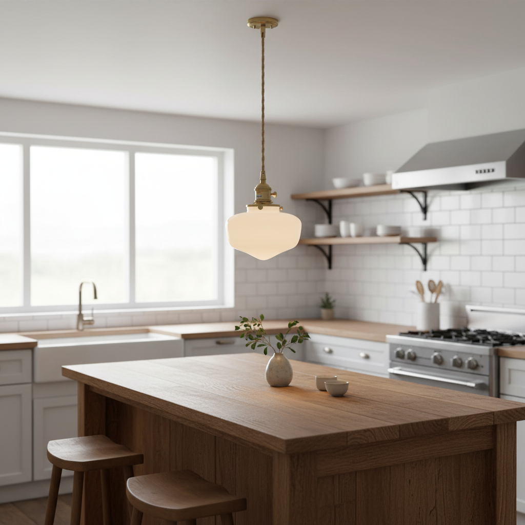 Retro Glass Pendant Light with Vintage Gold Finish for Kitchen Dining