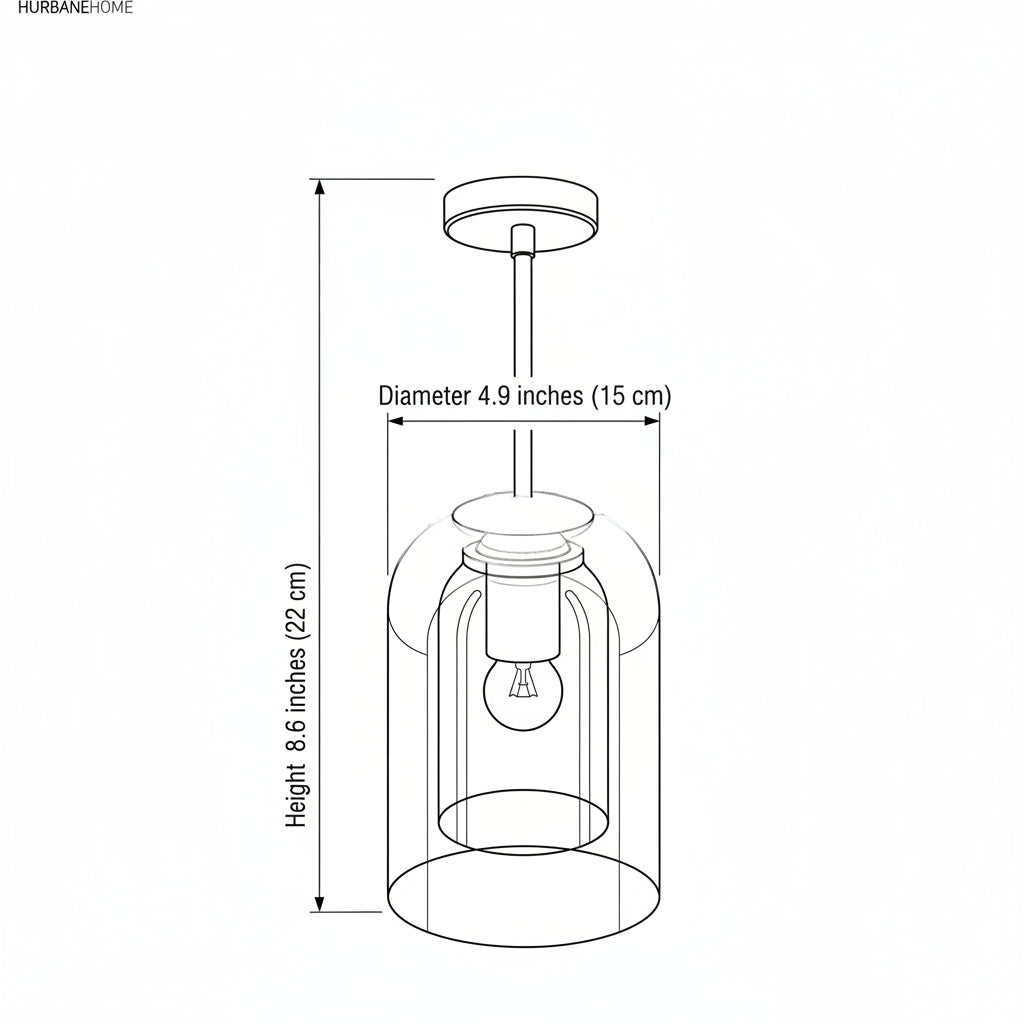 Line drawing showing the 4.9 in diameter and 8.6 in height