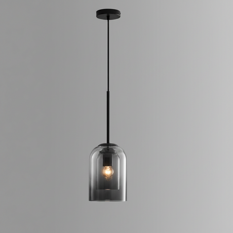 Grey pendant with the cord length and shade dimensions labelled