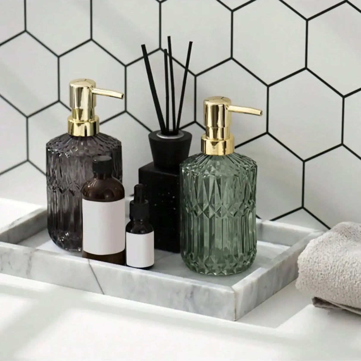Glass Refillable Soap Dispenser - Stylish Hand Wash Pump Bottle for Home Decor - glass soap dispenser - Hurbane Home