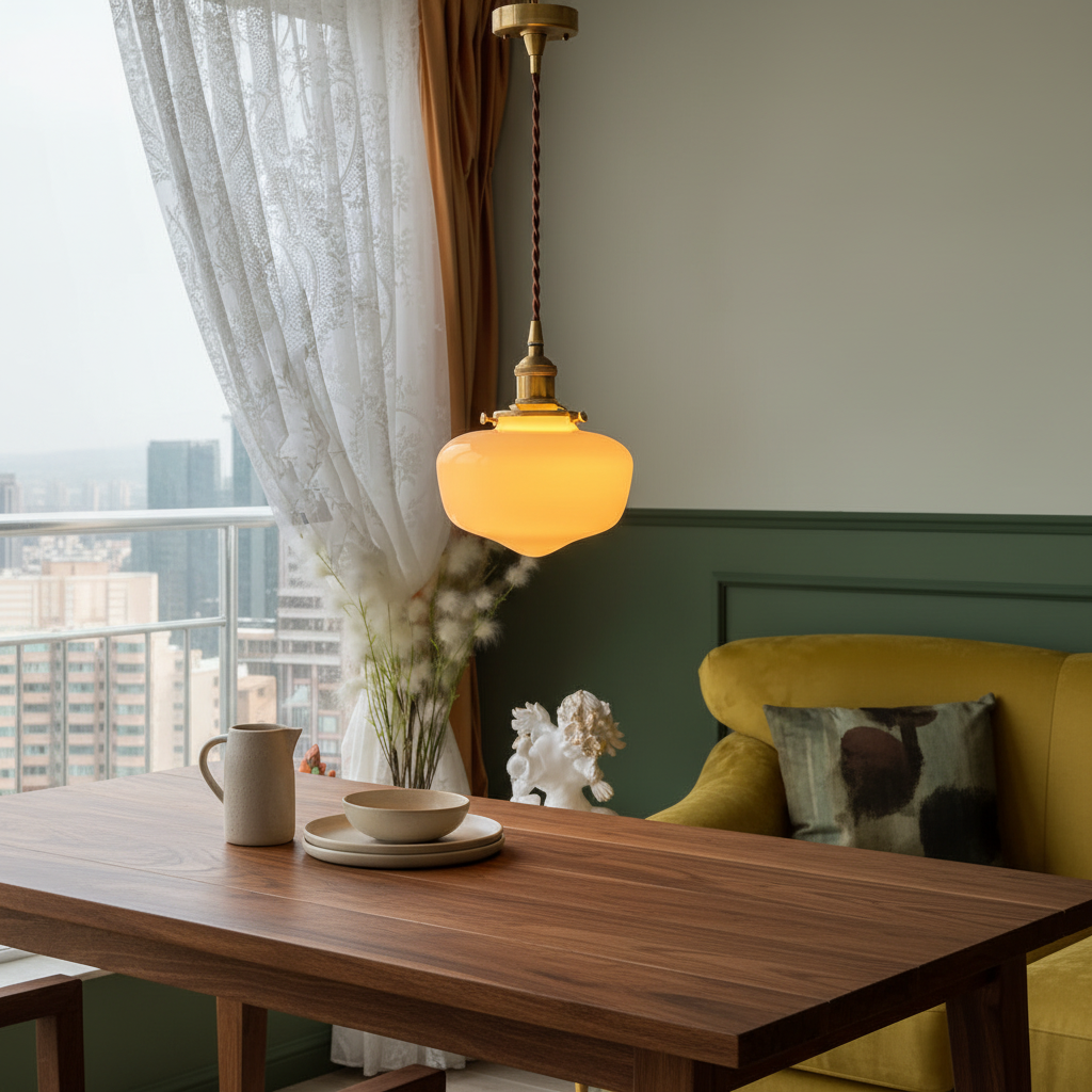 Retro Glass Pendant Light with Vintage Gold Finish for Kitchen Dining