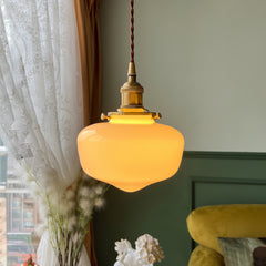 Glass round pendant light shown from the front