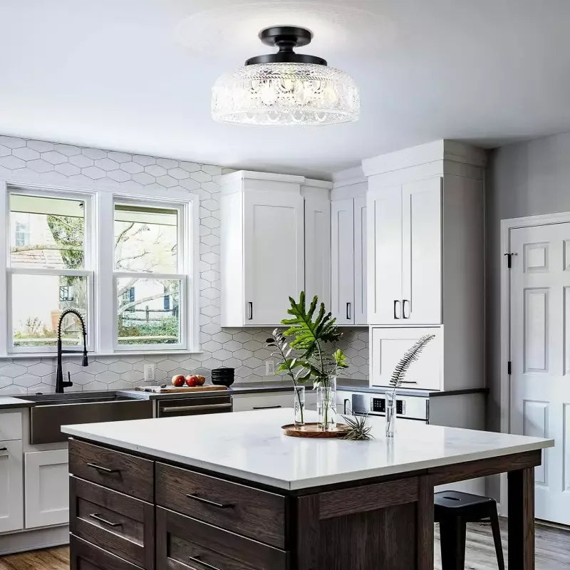 Glass semi flush mount ceiling light detail view