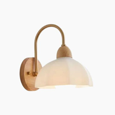 Japanese Wooden Wall Sconce Lamp with Frosted Glass Shade