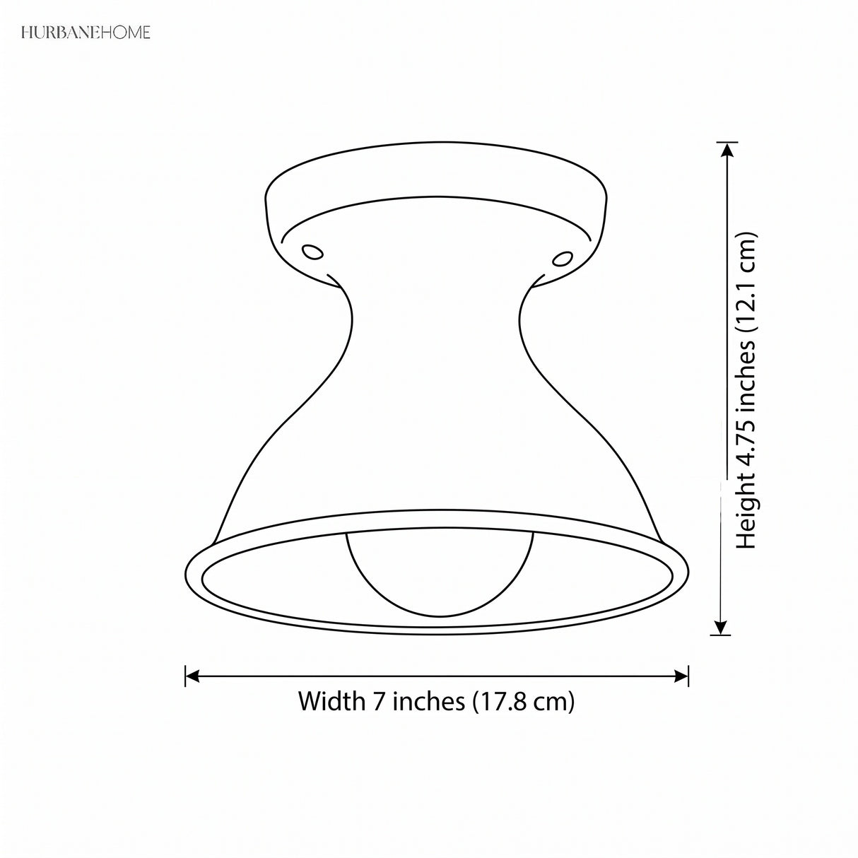 Diagram showing ceiling light width 7 inches and height 4.75 inches