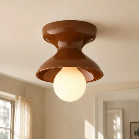 Glazed ceramic flush mount ceiling light alternative angle view 1