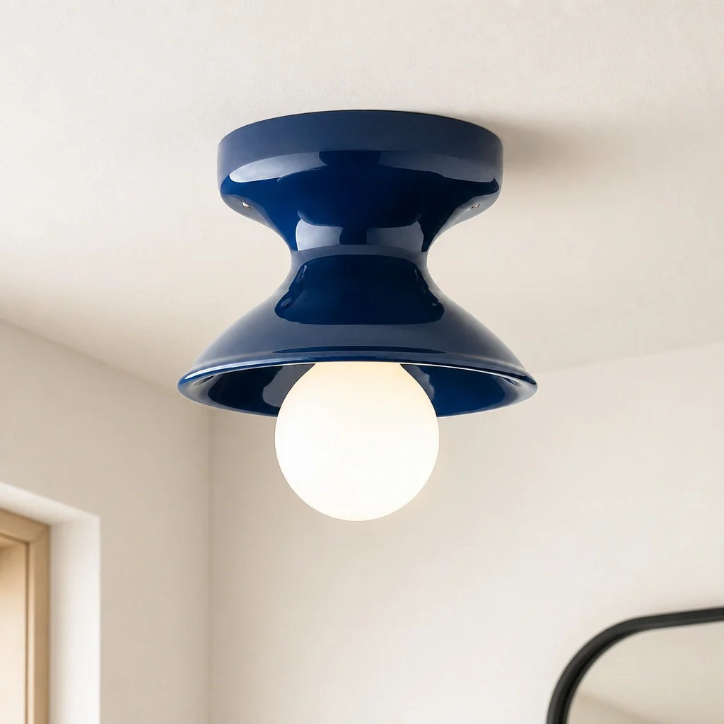 Glazed ceramic flush mount ceiling light alternative angle view 7