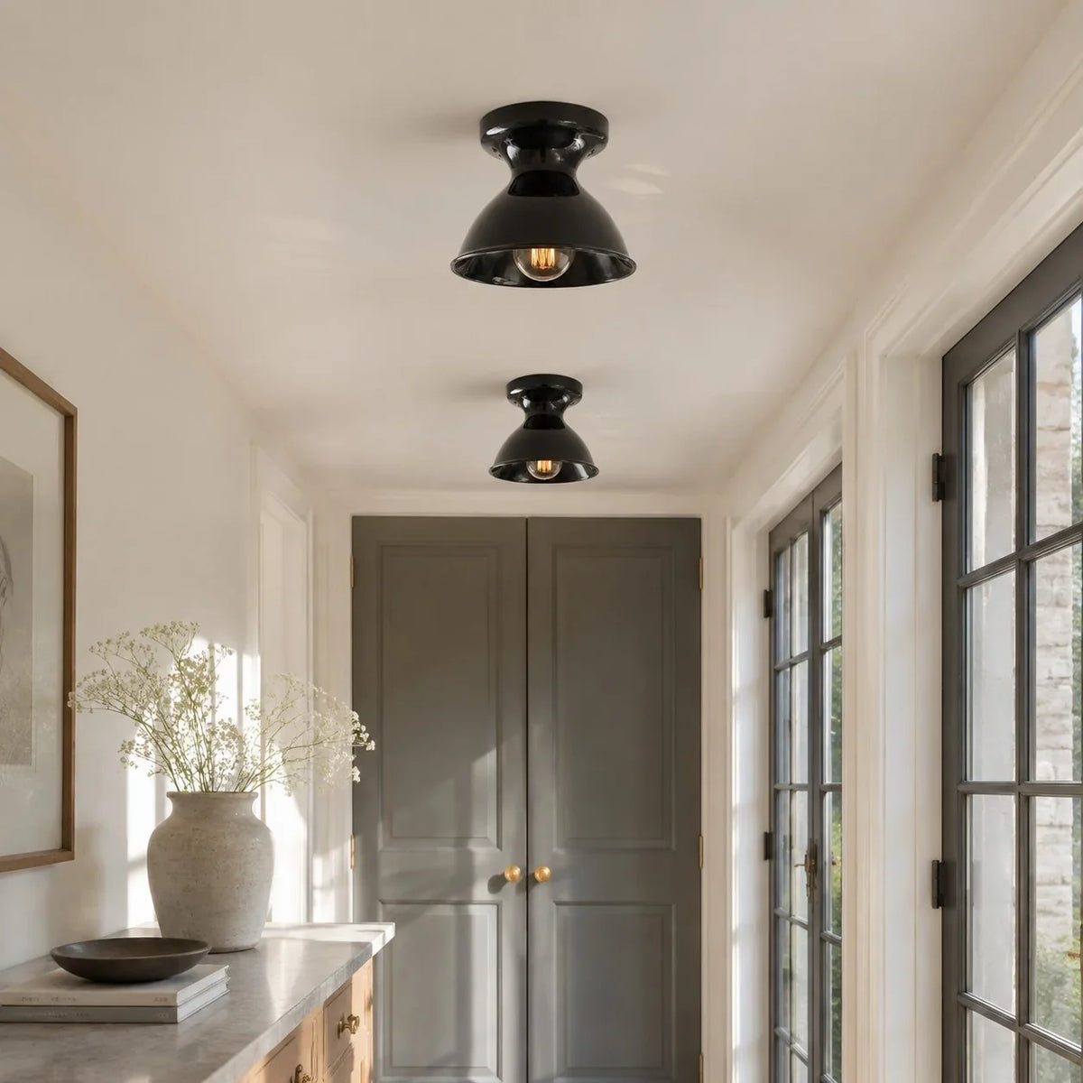 Glazed ceramic flush mount ceiling light close detail view 14