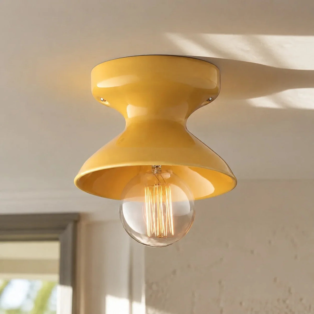 Glazed ceramic flush mount ceiling light close detail view 20