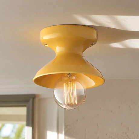 Glazed ceramic flush mount ceiling light close detail view 20