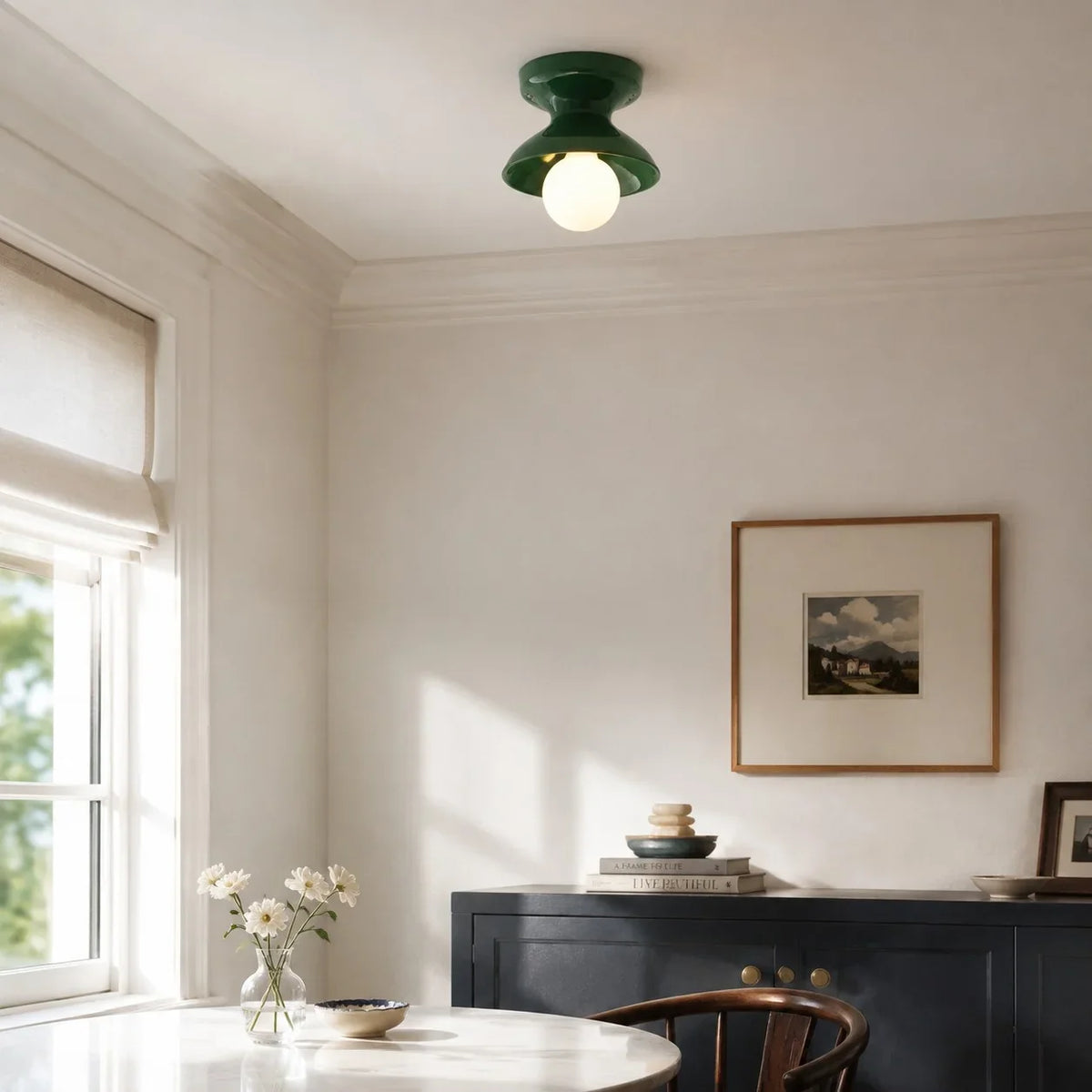 Glazed ceramic flush mount ceiling light alternative angle view 31
