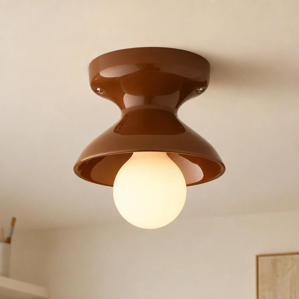 Glazed ceramic flush mount ceiling light close detail view 38
