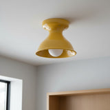 Glazed ceramic flush mount ceiling light close detail view 50