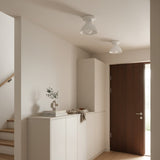 Glazed ceramic flush mount ceiling light close detail view 56